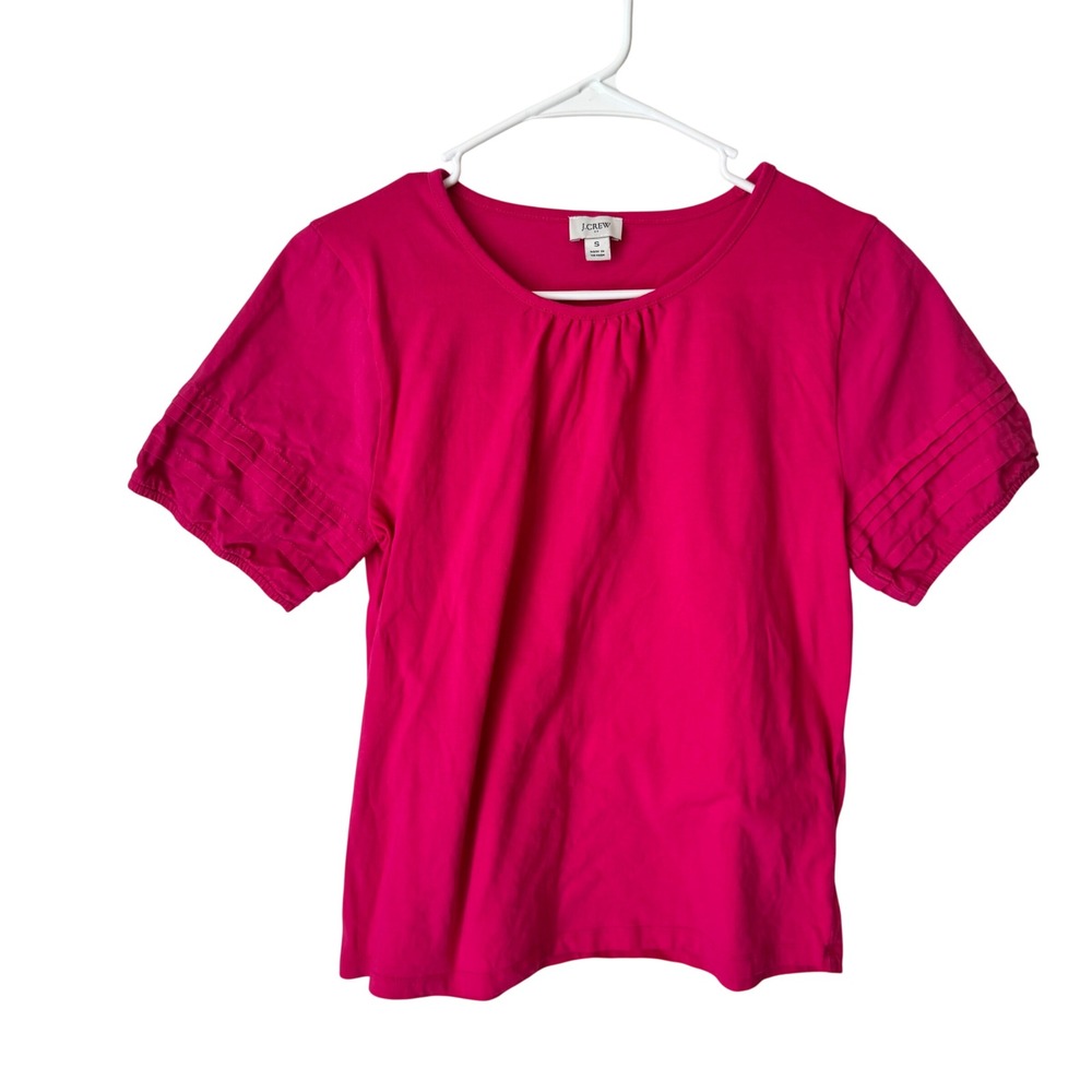 J.Crew Womens Fuchsia Pink Pleated Short Sleeve Gathered Neck Knit Top Small